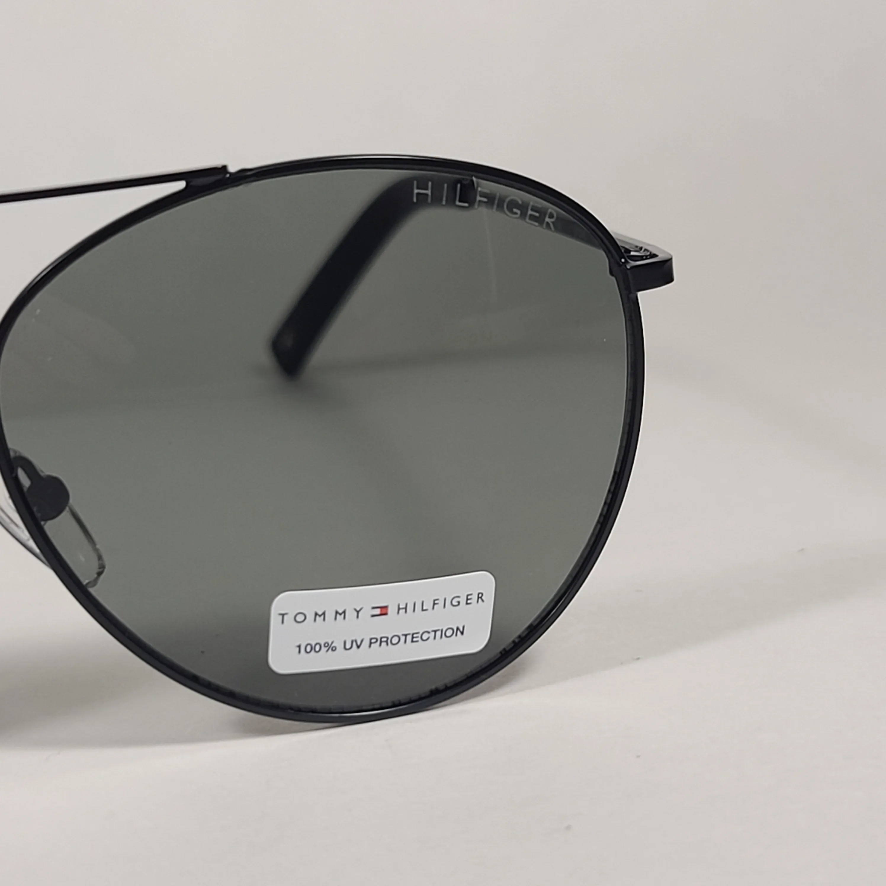 Tommy Hilfiger Reign MM OM508 Small Aviator Sunglasses Shiny Black Frame Green Tinted Lens REIGN MM OM508