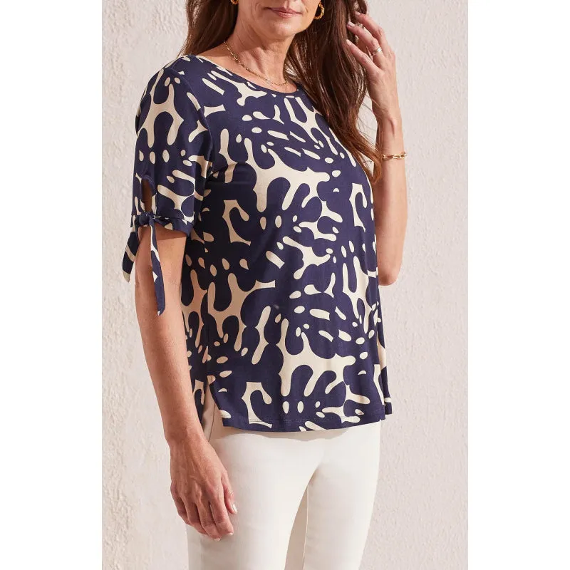 Tribal Short Sleeve Crew Neck Top w/ Sleeve Ties
