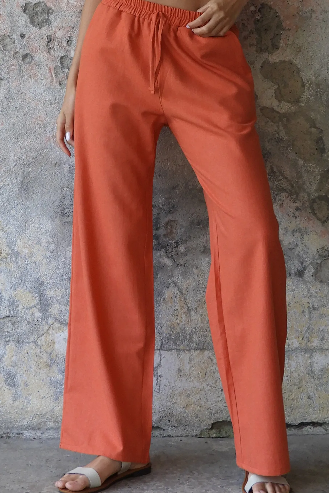 TRINITY Linen Blend Women's Pants (Burnt Orange, Brown)