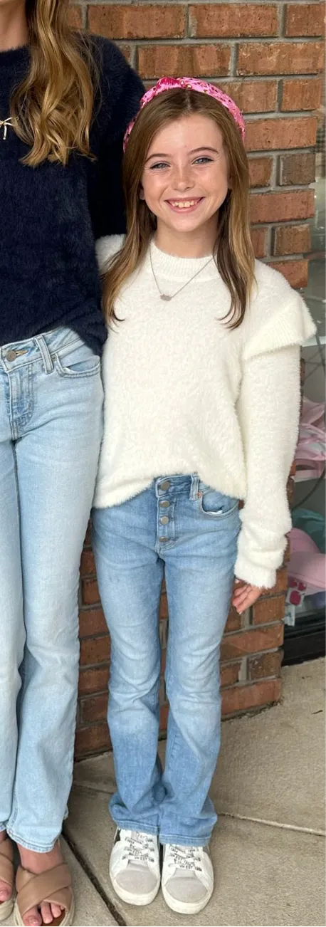 Tween Ivory Abigail Ruffle Trim Sweater