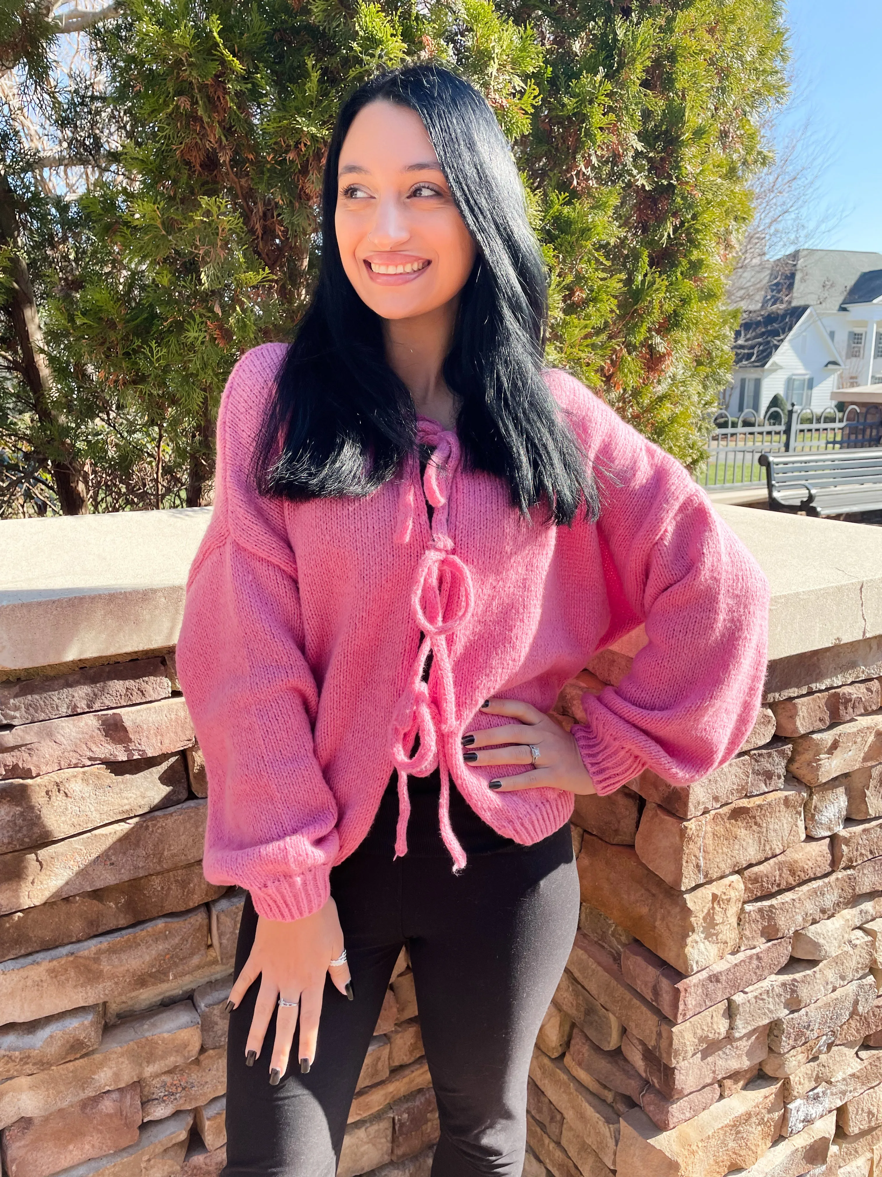 Tying The Knot Knit Cardigan- Rose Pink
