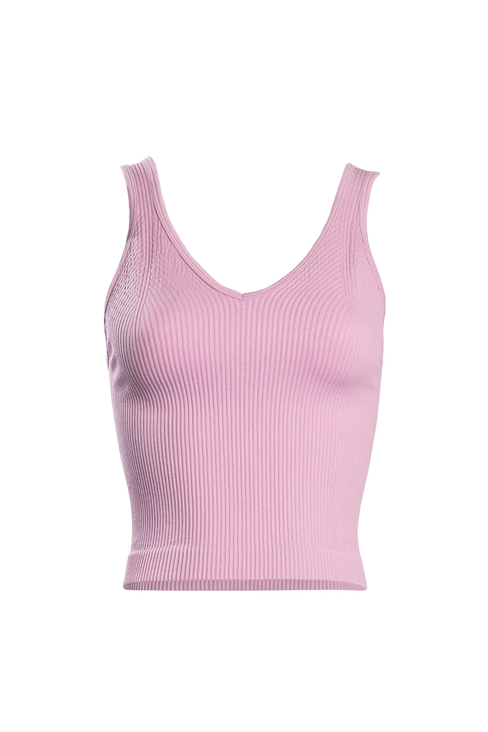 V Neck Contour Rib Crop Tank