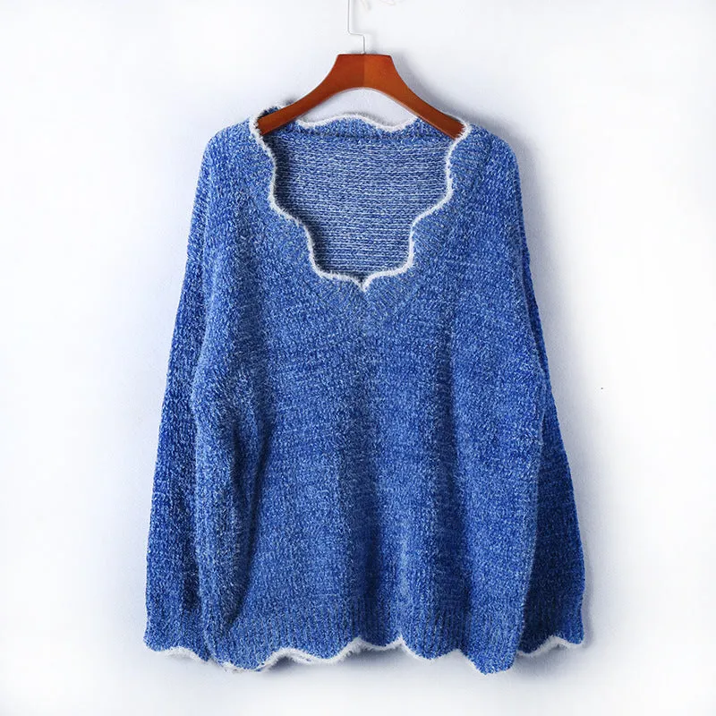 V-neck Ruffle Collar Knit Sweaters