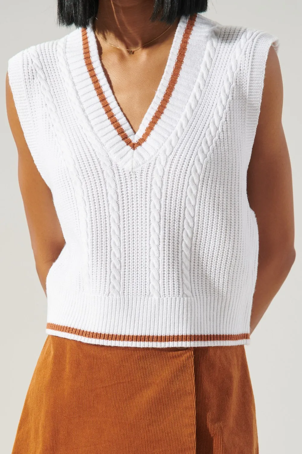 Varsity V Neck Cropped Knit Sweater Vest
