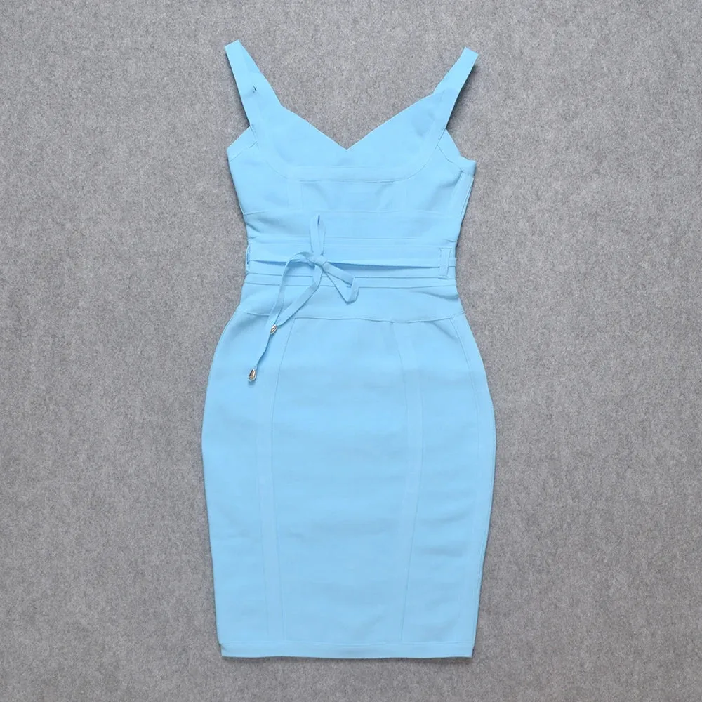 Womens Low Cut V Neck Sleeveless Bodycon Midi Dress