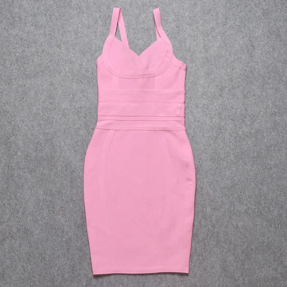 Womens Low Cut V Neck Sleeveless Bodycon Midi Dress